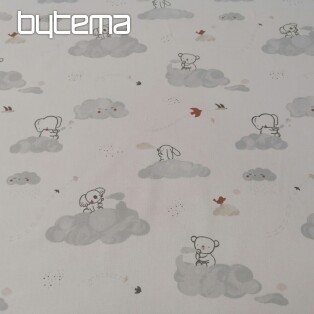 Cotton fabric Animals on a cloud - white