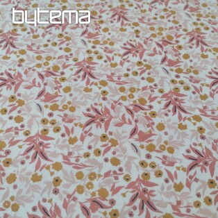 Cotton fabric Tisania flowers coral