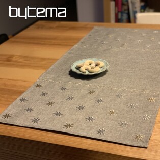 Embroidered gray-beige Christmas tablecloth with stars