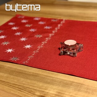 Red embroidered Christmas tablecloth with stars