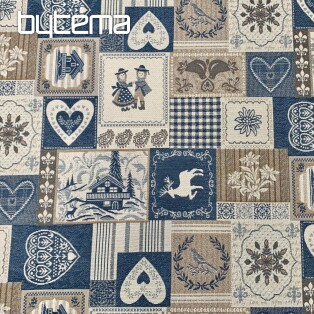 Decorative jacquard fabric PATCHWORK HEARTS BLUE