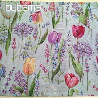 Tapestry tablecloth, scarf Spring - tulips gray-blue