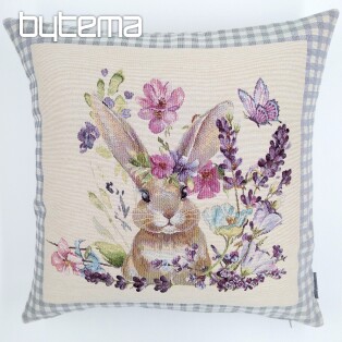 Tapestry cushion cover BUNNY IN A FRAME gray check