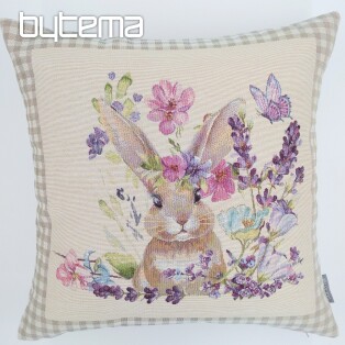Tapestry cushion cover BUNNY IN A FRAME beige check