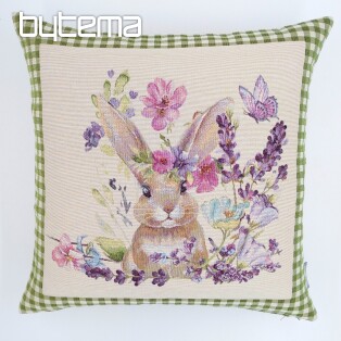 Tapestry cushion cover BUNNY IN A FRAME green check