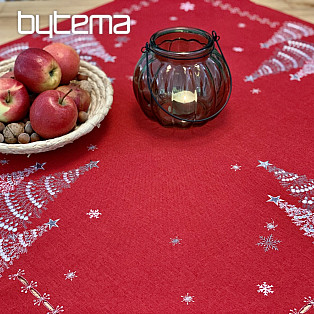 Embroidered Christmas tablecloth and scarves RED TREES