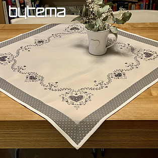 Embroidered tablecloth and scarf GRAY HEART