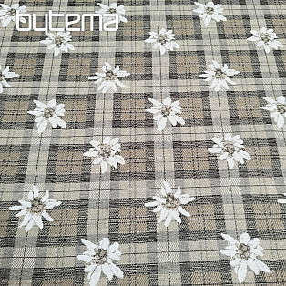 Luxurious decorative fabric FLOWERS AND CHECKERS light brown