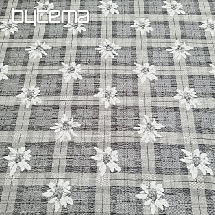 Luxurious decorative fabric FLOWERS AND CHECKERS grey