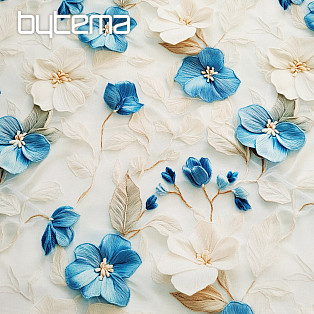 Decorative fabric GARDEN blue and white