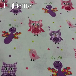 Purple children's decorative fabric owls and butterflies