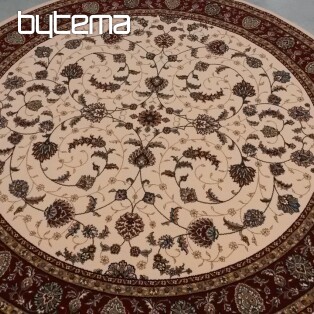 Woolen round carpet ORIENT cream, burgundy hem
