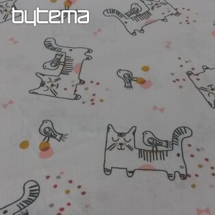 Cotton fabric CAT with a bird