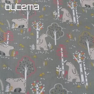 Cotton fabric BEAR FERDA olive green