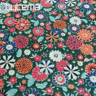 Cotton fabric MISAKI flowers green