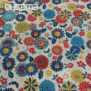 Cotton fabric MISAKI flowers cream