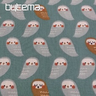 Cotton fabric OWLS turquoise