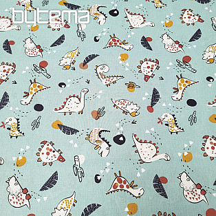 Cotton fabric DINOSAURS menthol