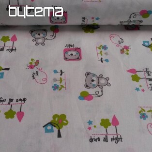 Children fabric Teddy Bear pink-green