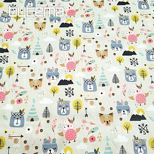 Children&#39;s cotton satin ANIMALS IN THE FOREST digital