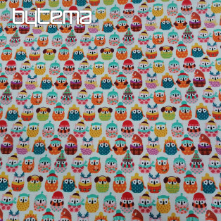 Cotton fabric OWLS IN WINTER colorful