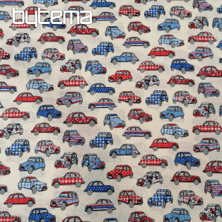 CARS red-blue cotton fabric