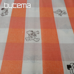 Cotton fabric Checkered bears - orange