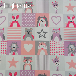 Decorative fabric BLACK-OUT Pink-purple animals