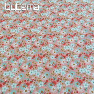 Cotton fabric ZINIA peach flowers