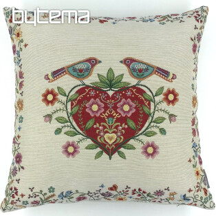 Tapestry cushion cover HEARTS AND BIRDS