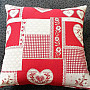 Decorative tapestry pillow HEART PATCHWORK red