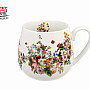 Porcelain mug Vintage flowers white chubby