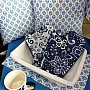 Cotton fabric Folk blue leaves