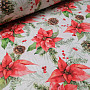 Christmas decorative fabric Poinsettia and pine cones