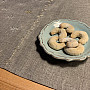 Embroidered gray-beige Christmas tablecloth with stars