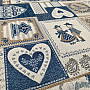 Decorative jacquard fabric PATCHWORK HEARTS BLUE