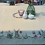 Tapestry tablecloth and scarf EASTER TIME beige check