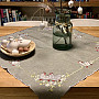 Embroidered Easter tablecloth and scarf HEN AND FLOWERS gray