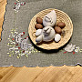 Embroidered Easter tablecloth and scarf HEN AND FLOWERS gray