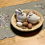 Embroidered Easter tablecloth and scarf HEN AND FLOWERS gray