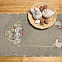 Embroidered Easter tablecloth and scarf HEN AND FLOWERS gray