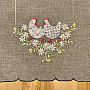 Embroidered Easter tablecloth and scarf HEN AND FLOWERS gray