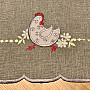 Embroidered Easter tablecloth and scarf HEN AND FLOWERS gray