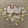 Embroidered Easter tablecloth and scarf HEN AND FLOWERS gray