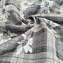 Luxurious decorative fabric FLOWERS AND CHECKERS grey