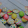 Christmas tablecloth and shawls Colorful Easter eggs