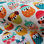 Cotton fabric OWLS IN WINTER colorful