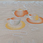 Jacquard curtain - orange teapot with cups