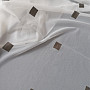 Voile curtain with brown cubes