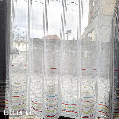 Children&#39;s curtain on a stained glass window - jacquard Colorful stripes